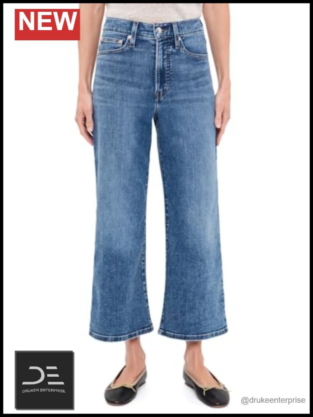Petite Wide Leg Crop Jeans High Rise Stretch Denim